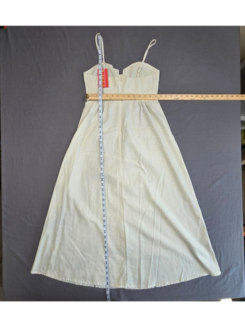 NEW Fancy XS Maxi Dress Beige Palm Leaf Print Spaghetti Straps Vintage Look - Picture 3 of 3